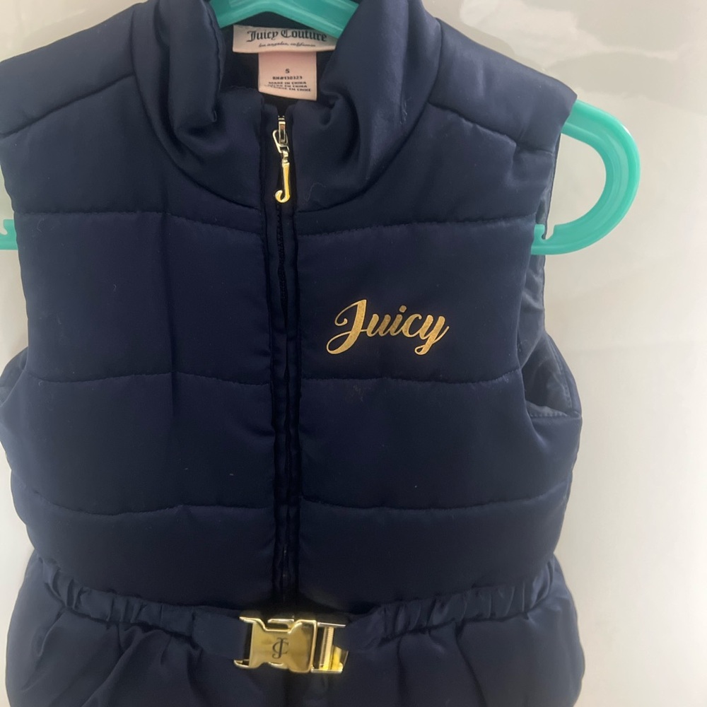 Juicy Couture Navy and Gold Kids Puffer Vest- 5y